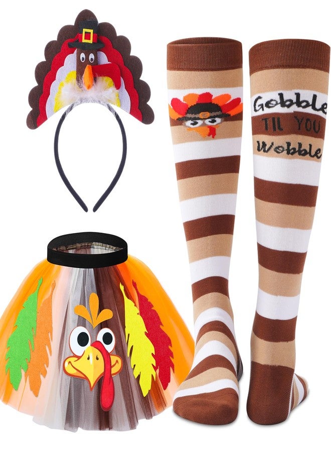 Vicenpal Thanksgiving Turkey Costumes Set for Women Thanksgiving Tutu Turkey Headband and Sock for Cosplay Party(Beige,Classic) - Image 1